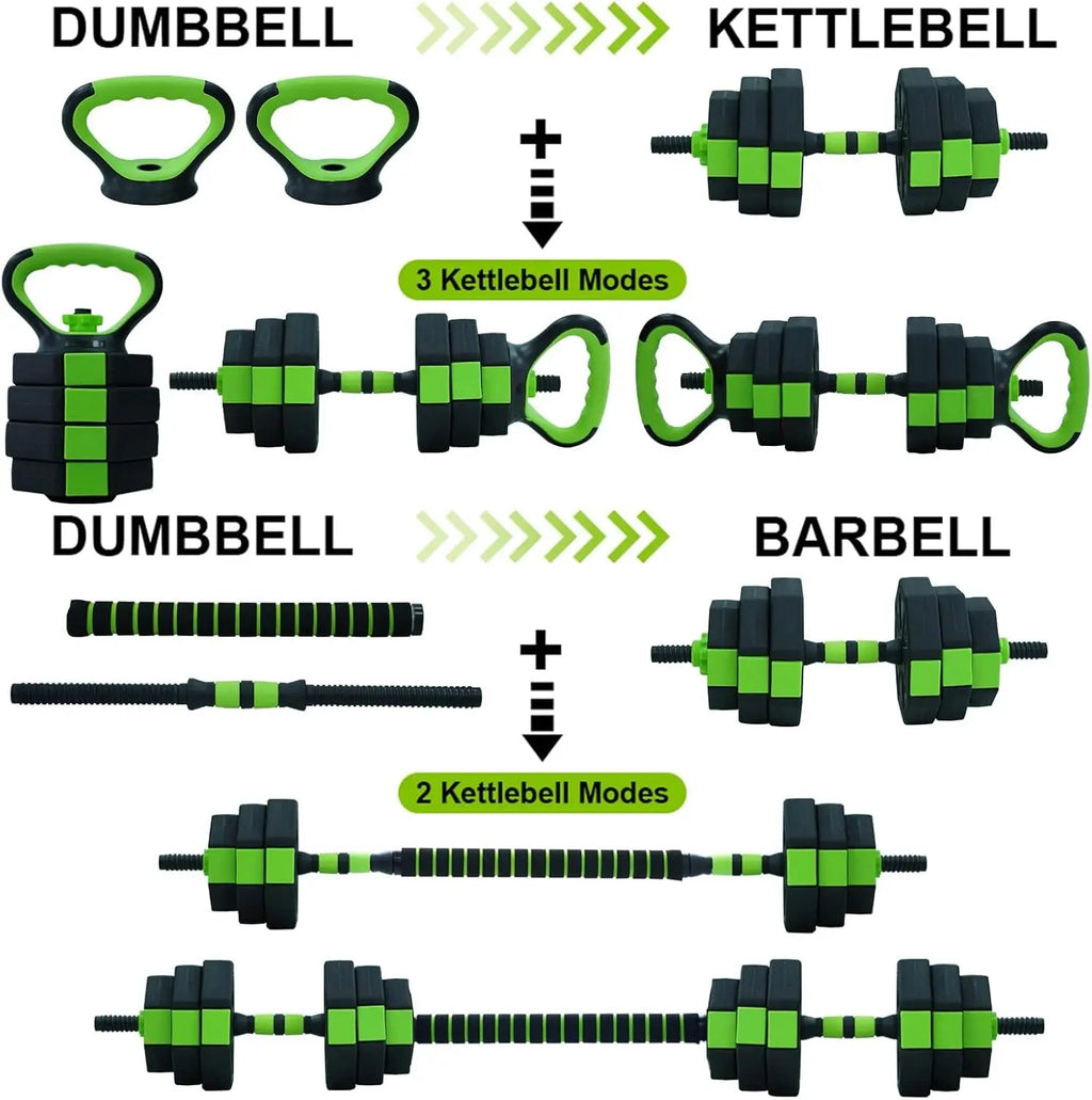 Adjustable 4‑in‑1 Dumbbell & Kettlebell Set 66/88 lb (30/40 kg) — Converts to Barbell & Push‑Up Handles for Home Gym