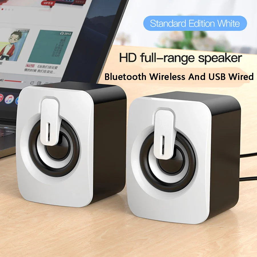 Mini USB Computer Speakers 2.0 Stereo – Portable Desktop & Laptop Speakers, 3.5mm AUX, RMS 3W x2 (Blue/Black/Red/White)
