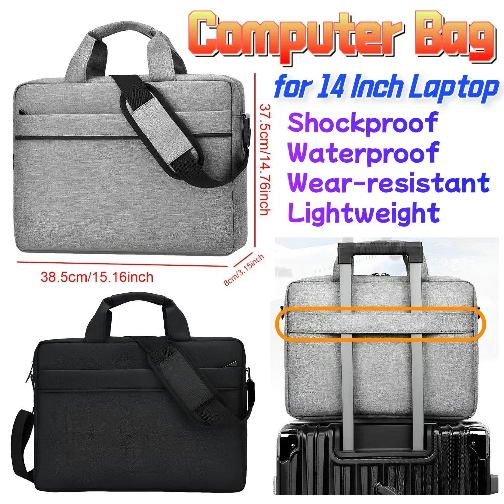 Waterproof Nylon Shockproof Laptop Crossbody Bag – 3 Compartments | Fits 14-Inch (35.6 cm) Laptops