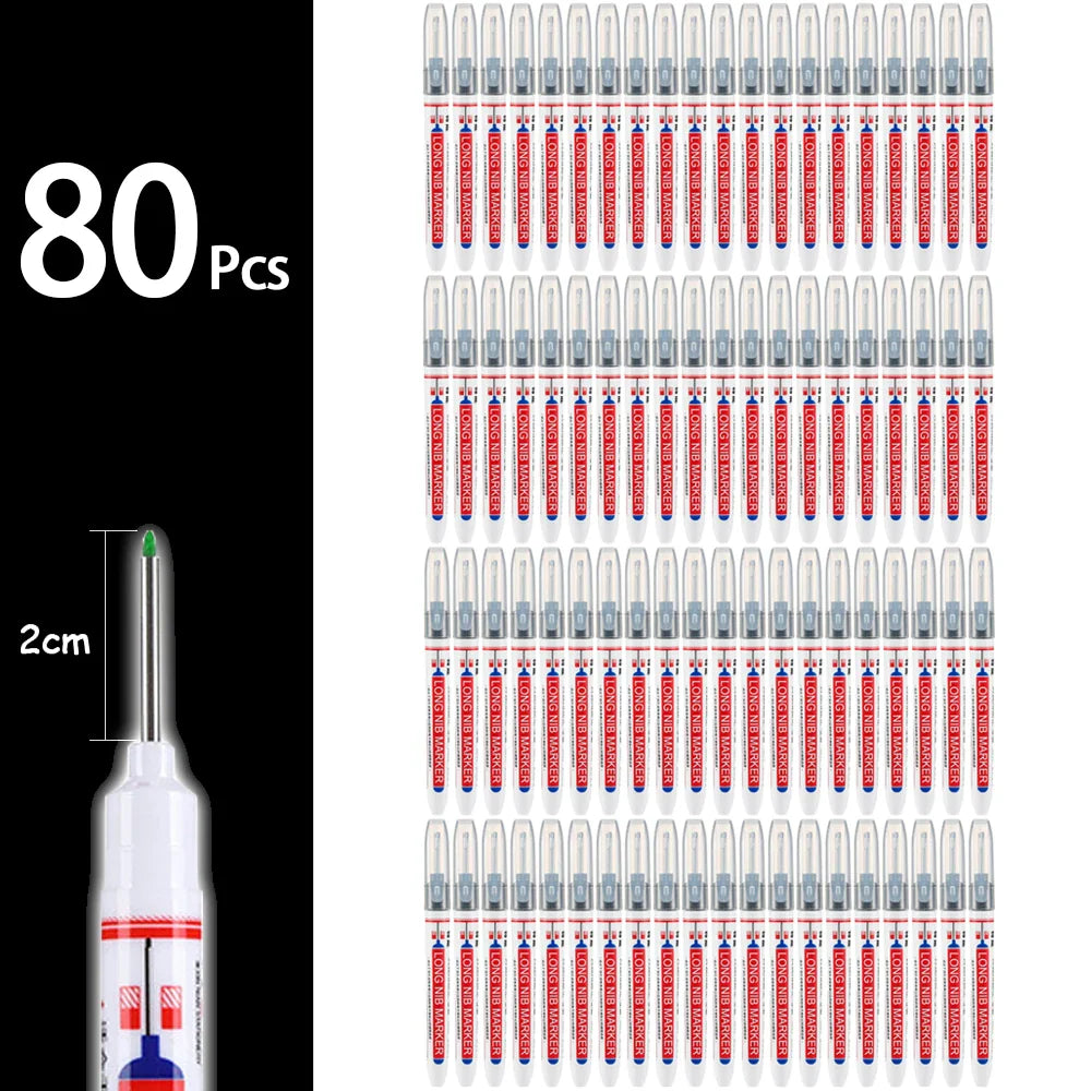 Waterproof Long-Head Deep-Hole Marker Pens 20mm Tip — Permanent Oil Ink for Metal, Wood & Carpentry (Black, Blue, Red, Green)