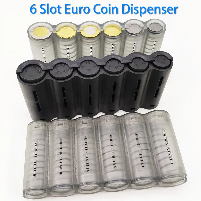 Portable 6-Slot Euro Coin Dispenser - Coin Holder with Spring for Cashiers, Waiters & Drivers