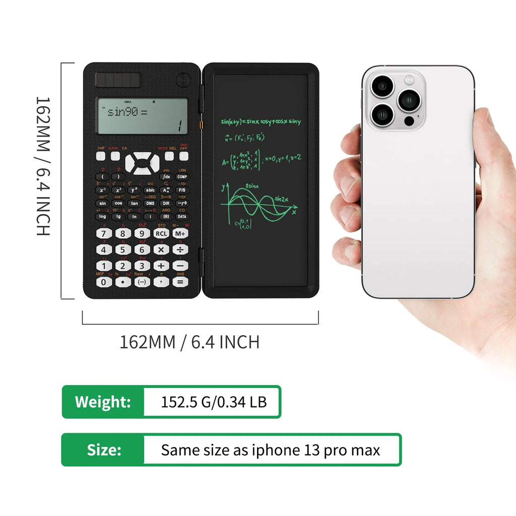 Scientific Calculator with 6.5-Inch (16.5 cm) Writing Tablet — 349-Function Engineering & Financial Calculator, Solar + Battery, Foldable Portable for Students & Office