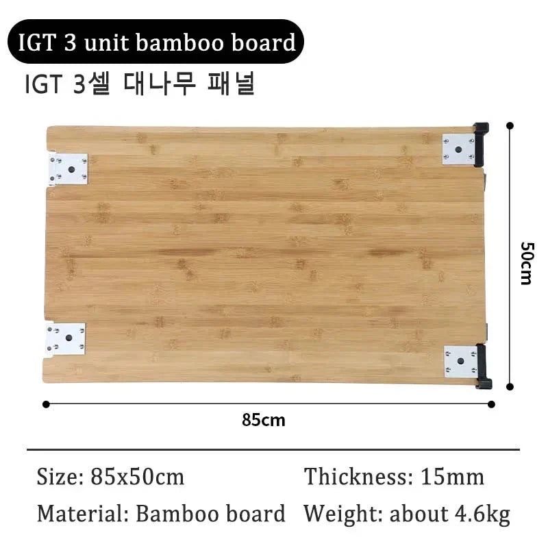 IGT Camping Table Bamboo Corner Board — Right/Left 2/3 Unit Outdoor Kitchen Accessory