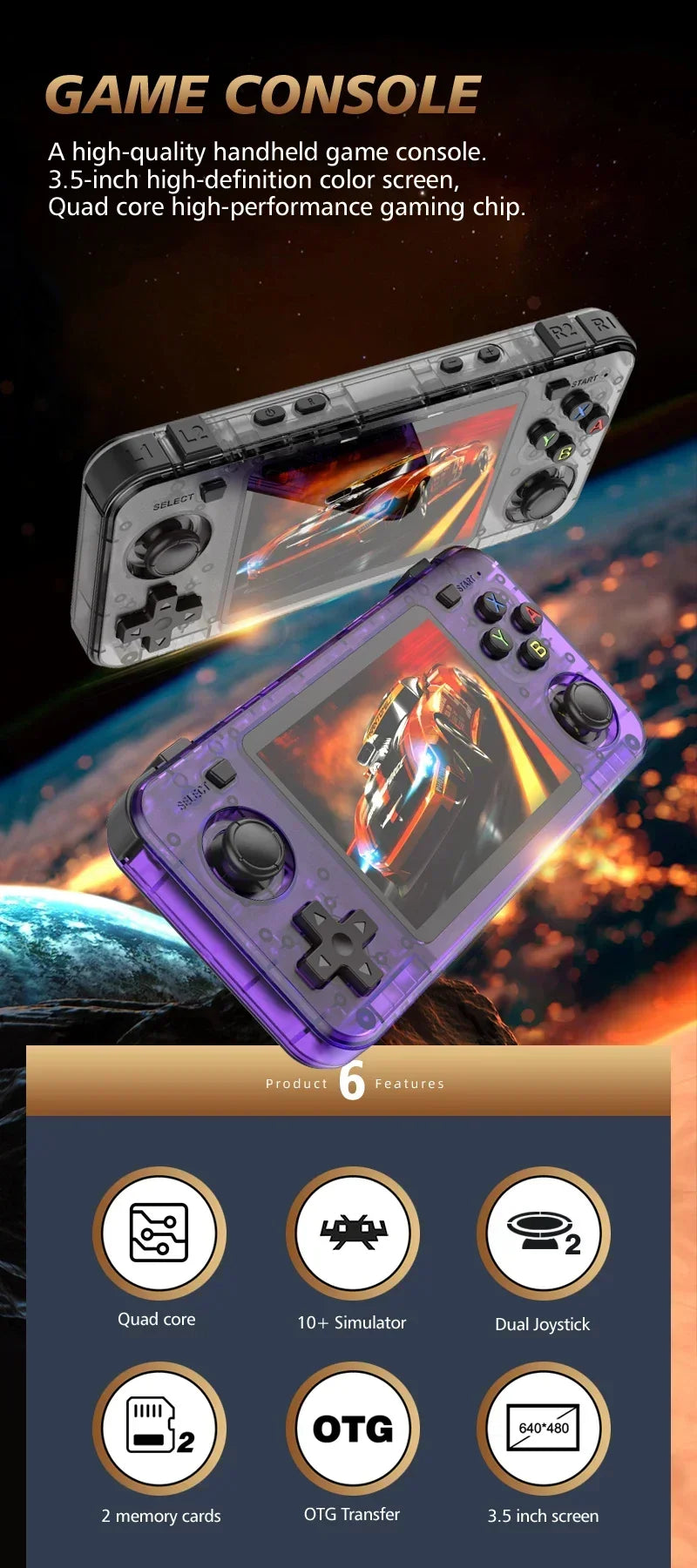 15000+ Ready Games! 3.5" IPS Retro Handheld Console RK3326, 3000mAh Long Play original ARKOS Blue R36H 64GB 128GB