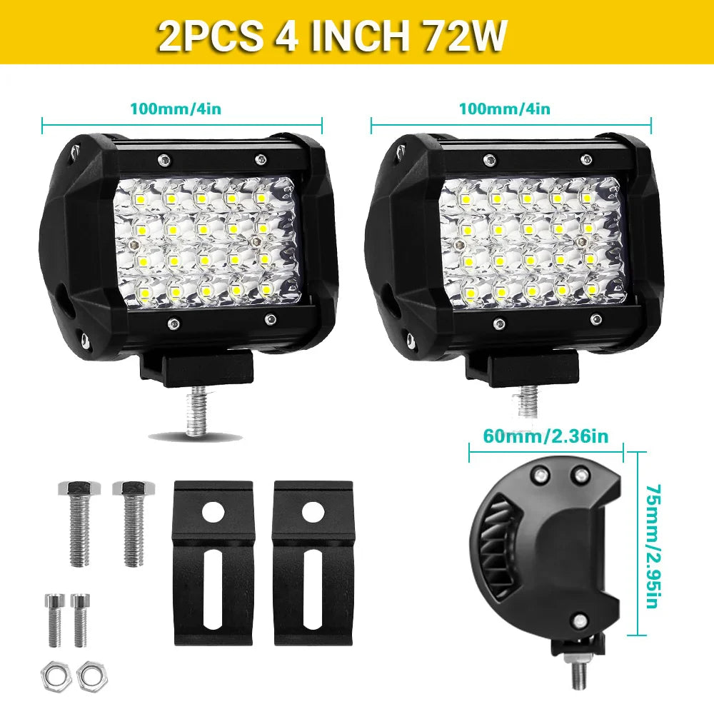 LED Light Bar 4/7/12/15/17/20 in (102/178/305/381/432/508 mm) 60–500W 10–32V IP67 Waterproof Flood/Spot Driving Off-Road Truck ATV SUV Boat