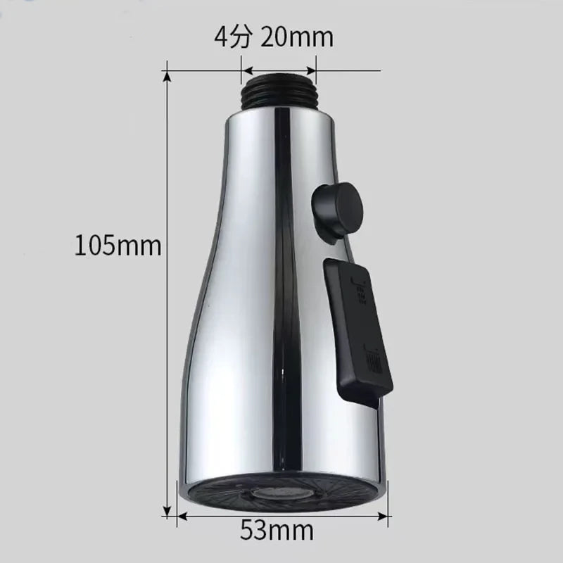 Universal Kitchen Faucet Spray Head 3-Mode Pull-Out Replacement ABS 1/2" (12.7 mm) Connector
