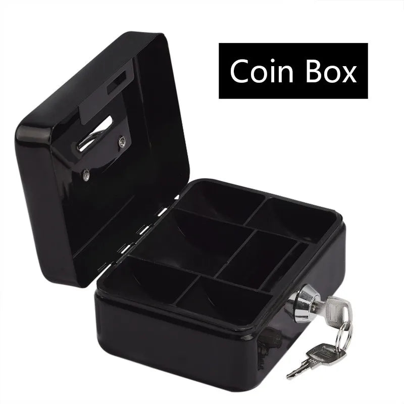 Portable Mini Steel Cash Box with Lock – Coin & Jewelry Safe with Removable Tray, 4.88 x 3.90 x 2.36 in (12.4 x 9.9 x 6 cm)