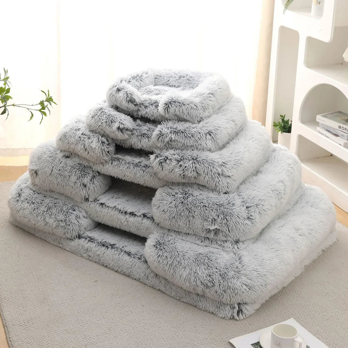 Square Plush Dog Bed with Memory Foam – Thickened Winter Pet Sofa Bed with Removable Cover (S/M/L/XL)