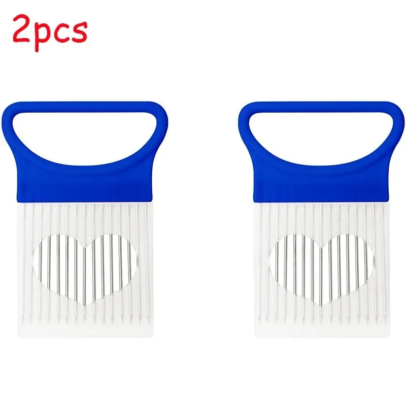 Colorful Onion Slicer & Holder - Stainless Steel Potato Chip Style Vegetable Slicer (1/2/3/4-Pack)