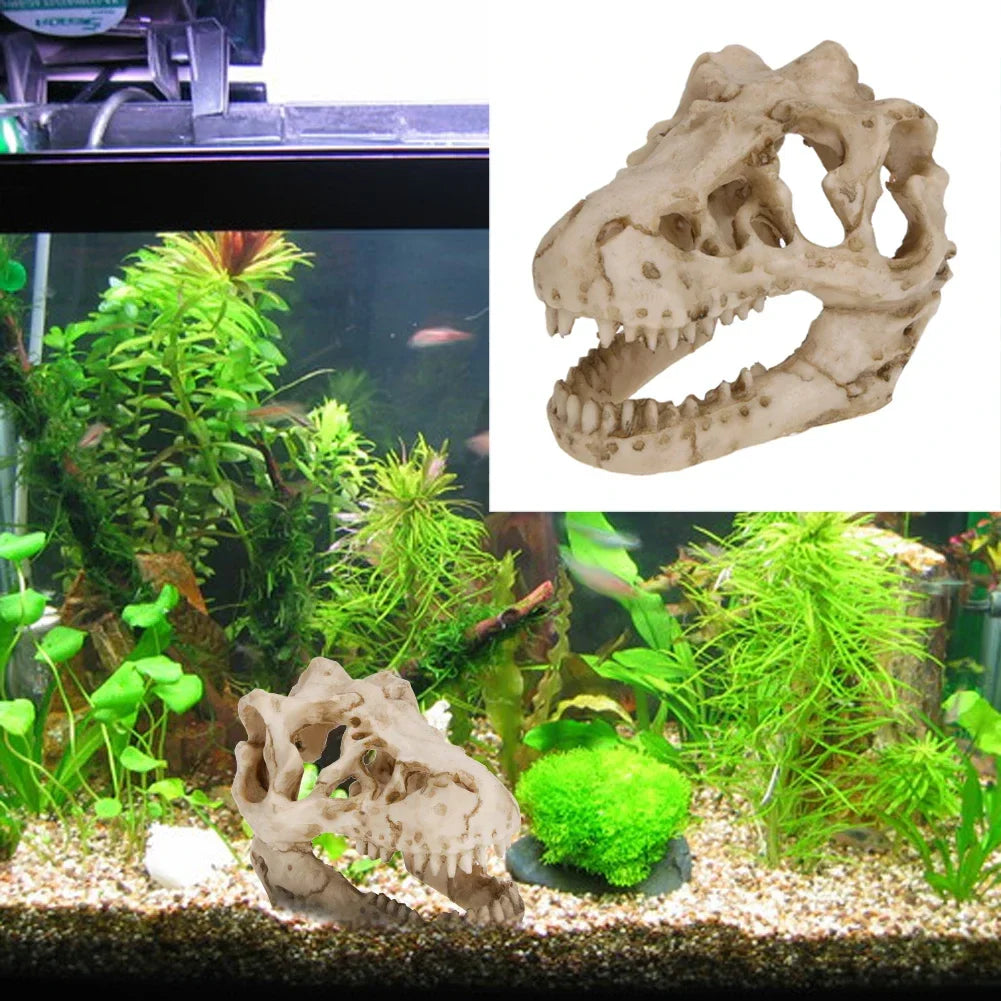 Resin Mini Dinosaur Fossil & Crocodile Skull Aquarium Ornament 3.34 x 2.16 x 1.77 in (8.5 x 5.5 x 4.5 cm)