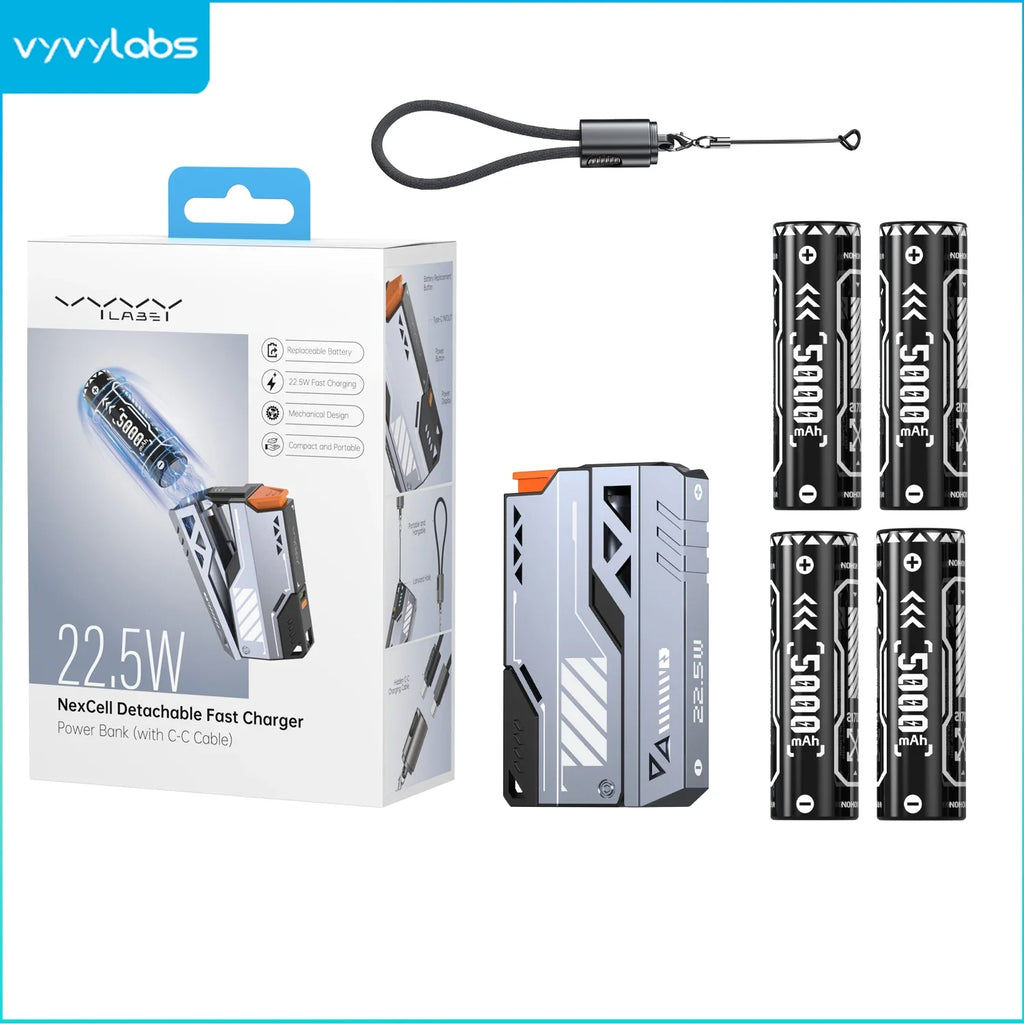 Detachable 30000mAh Power Bank — 22.5W PD Wireless Fast Charger USB-C with 21700 Replaceable Batteries