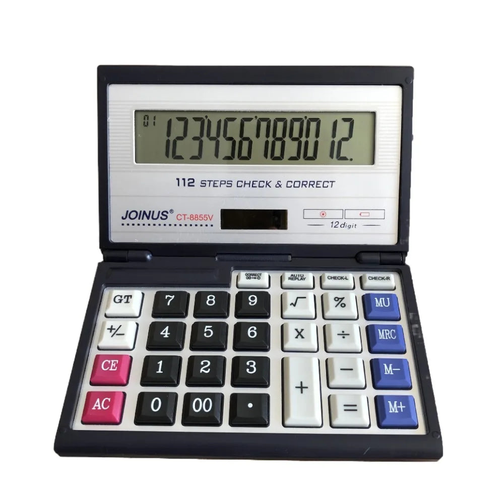 Foldable 12-Digit Solar Calculator Portable Large Screen Financial Office Calculator