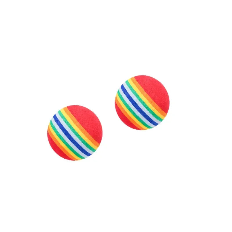 Rainbow Cat Toy Balls — 5-Pack or 10-Pack Interactive Rubber Rattle Chew & Training Balls for Cats & Small Dogs