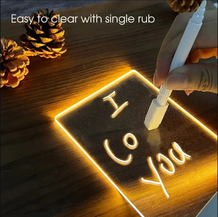 LED Erasable Message Board Night Light with USB – Acrylic Note Board & Pen, Creative Desk Lamp Gift for Kids and Girlfriend