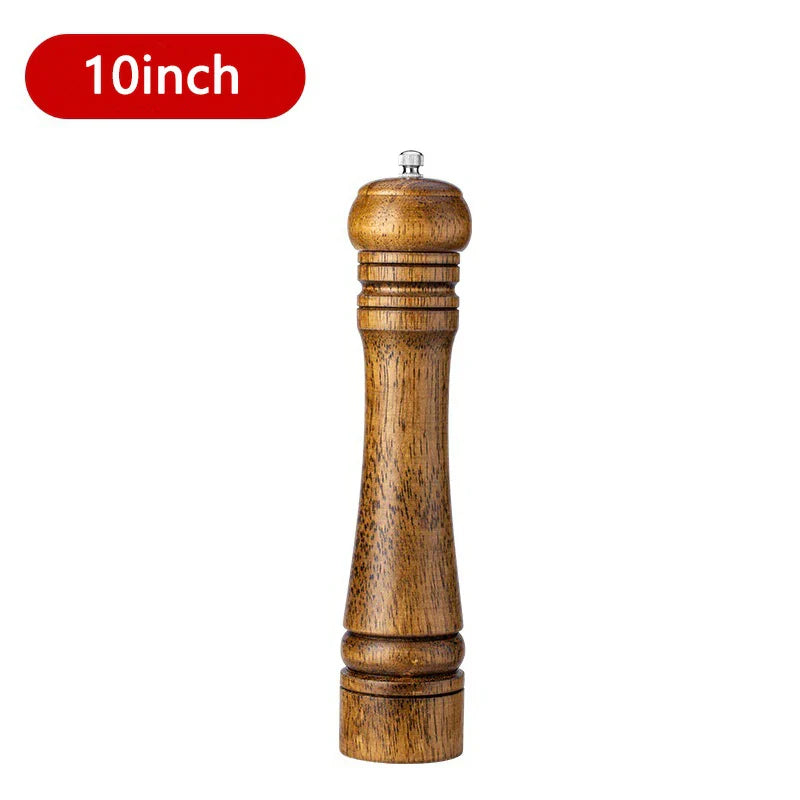 Solid Wood Salt & Pepper Mills - Refillable Spice Grinder with Adjustable Ceramic Core - 5, 8, 10 in (12.7, 20.3, 25.4 cm)