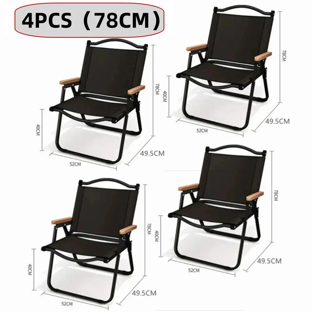 Khaki Folding Camping Chair with Beech Wood Armrests – 600D Oxford Fabric, Steel Frame – Portable Outdoor Chair (1/2/4-Pack)
