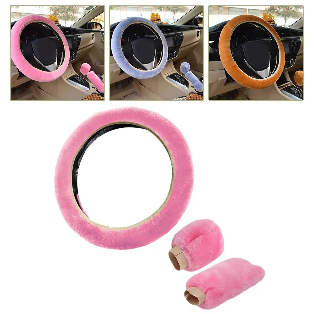 Plush Faux Fur Steering Wheel Cover Universal 37-38 cm (14.6-15 in) Soft Warm Anti-Slip Car Interior