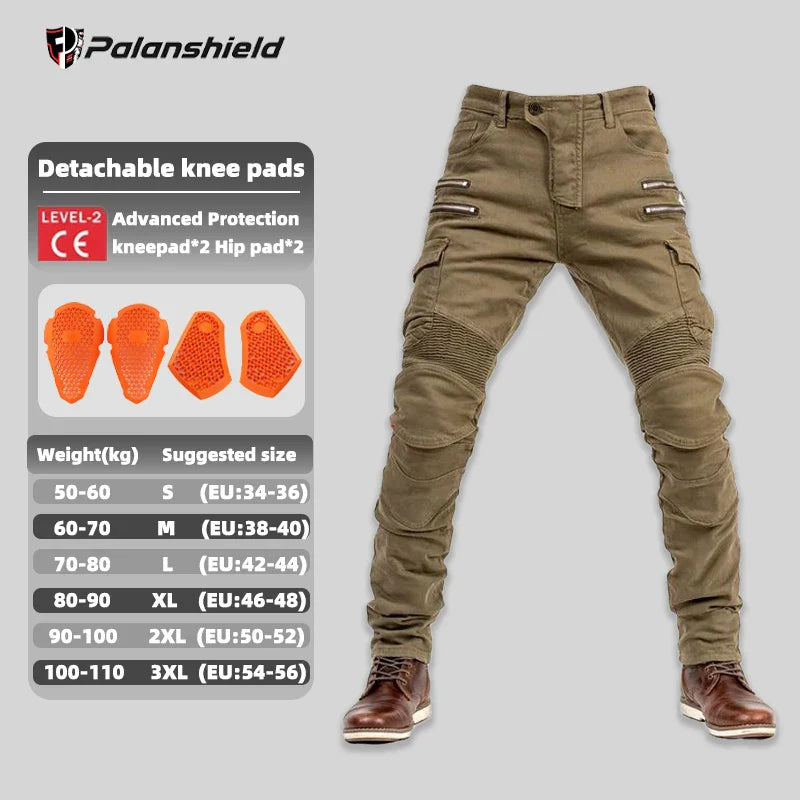 Unisex Motocross Motorcycle Riding Jeans with Removable Knee Pads – Double-Zip Moto Trousers