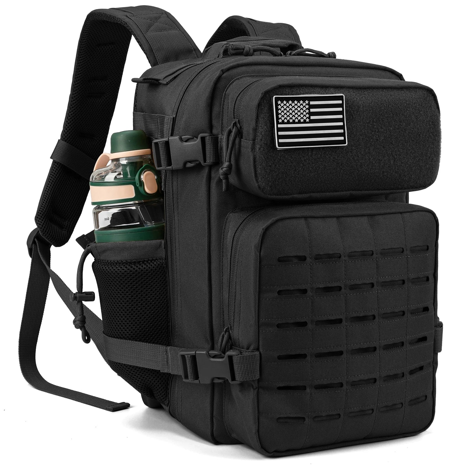 Tactical 25L Laser-Cut MOLLE Backpack - 900D Polyester Water-Resistant Daypack with Velcro Patch Panel, 15.7 x 9.8 x 9.8 in (40 x 25 x 25 cm)