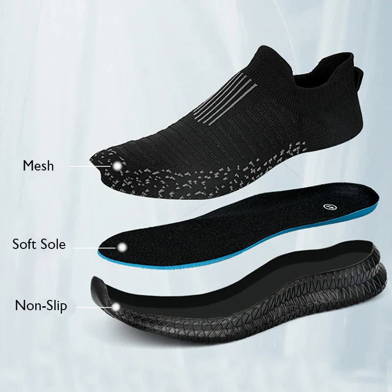 Breathable Men's Lightweight Slip-On Mesh Walking Sneakers - Non-Slip Vulcanized Sole