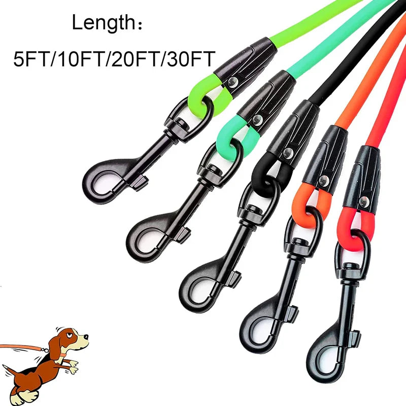 Waterproof PVC Dog Leash — Long Training Recall Lead 5ft/1.5m, 10ft/3m, 20ft/6m, 30ft/9m — Durable Tangle-Free Leash for Beach, Yard & Camping