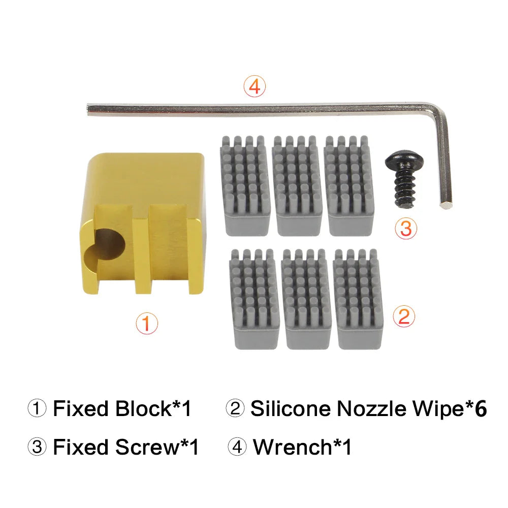 Universal 3D Printer Nozzle & Print Head Silicone Wiper Brush Mounted Scrubber Cleaner