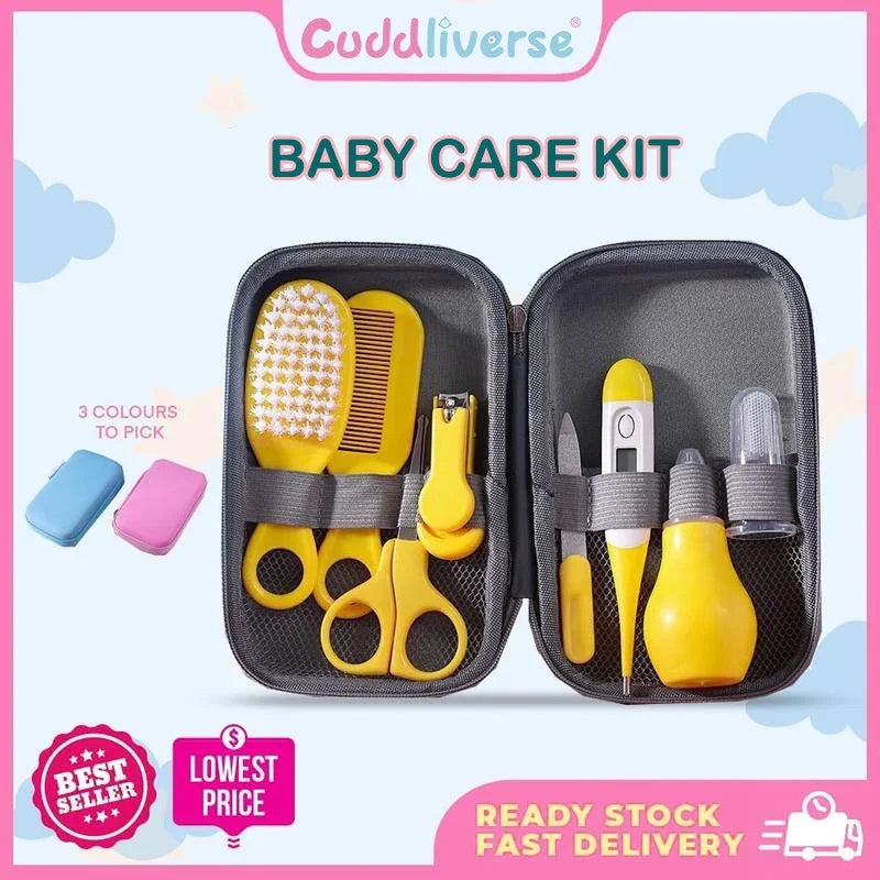8-Piece Baby Care Kit – Newborn Grooming & Hygiene Essentials: Hospital-Grade Nail Clippers, Gentle Nasal Aspirator, Soft Brush, Comb, Finger Toothbrush, Thermometer Strip, Travel EVA Case