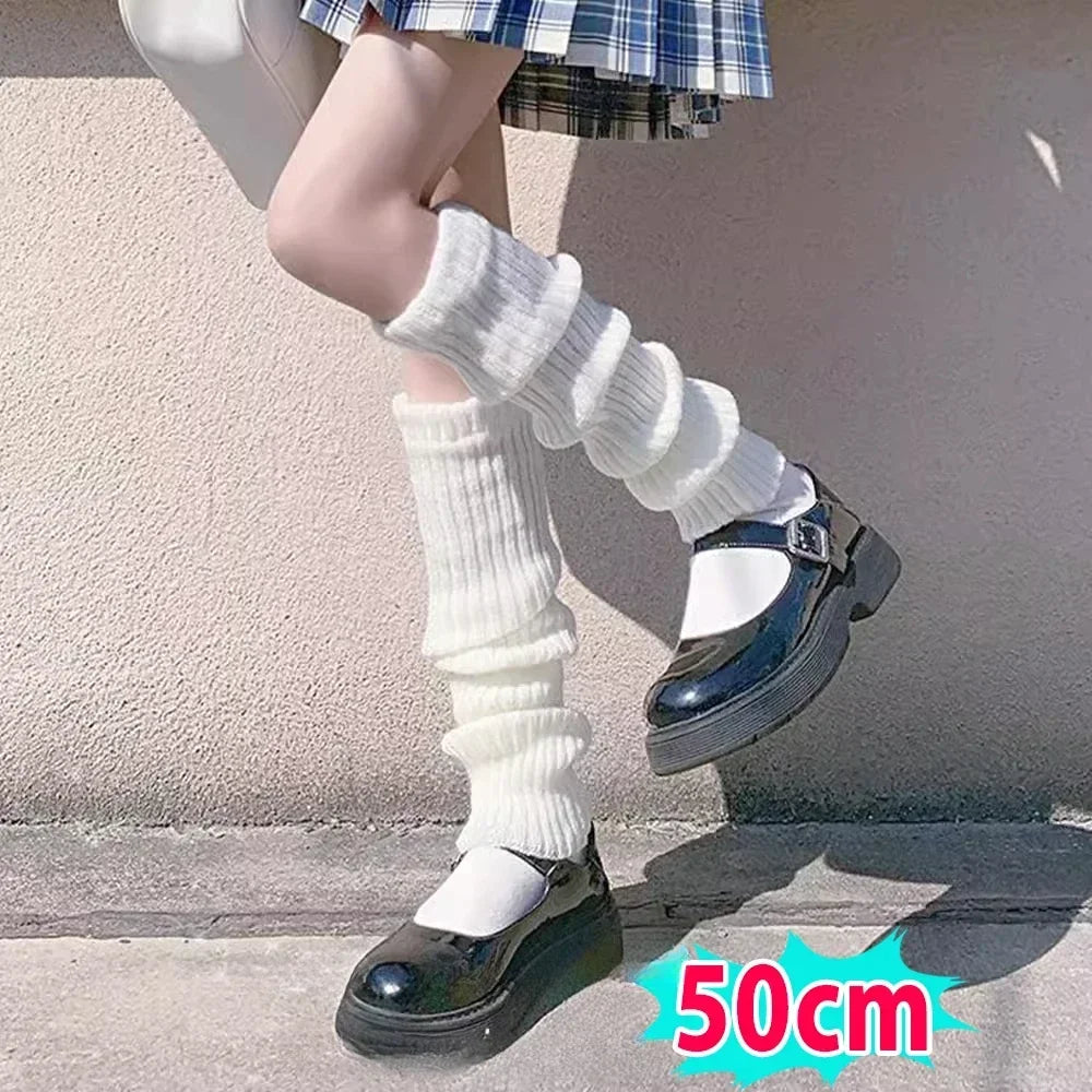 Y2K Fluffy Knit Leg Warmers for Women — Gothic Lolita Arm & Boot Covers, Lengths 40/50/70/75 cm (15.7–29.5 in), Black White