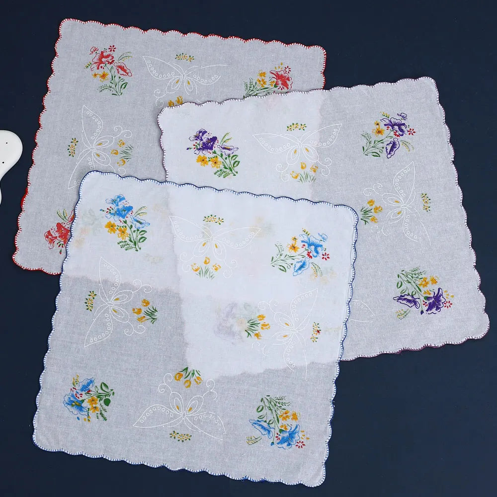 6-Pack Cotton Floral Handkerchiefs for Women, 28 cm (11 in) Scalloped Edge Pocket Towels & Wedding Napkins