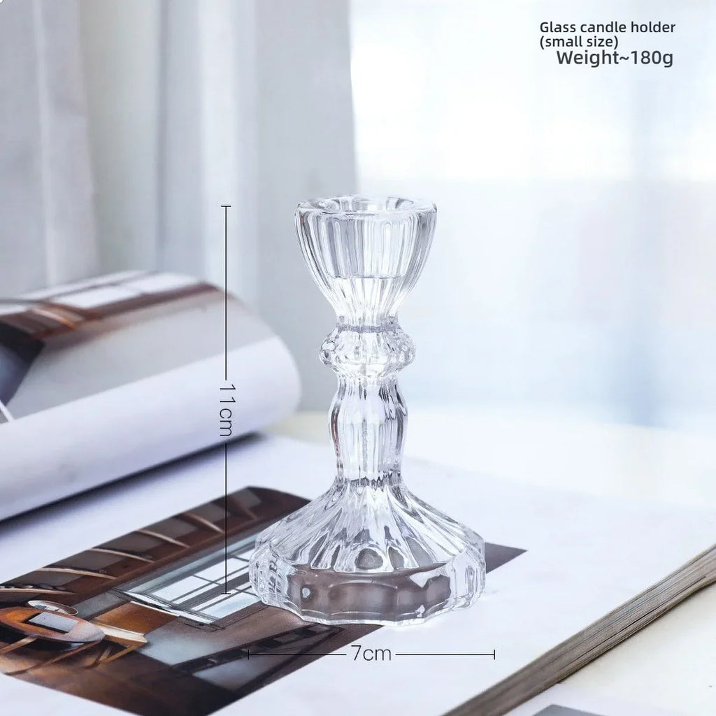 Clear Glass Pillar Candle Holder Table Candlestick for Dining Room Decor