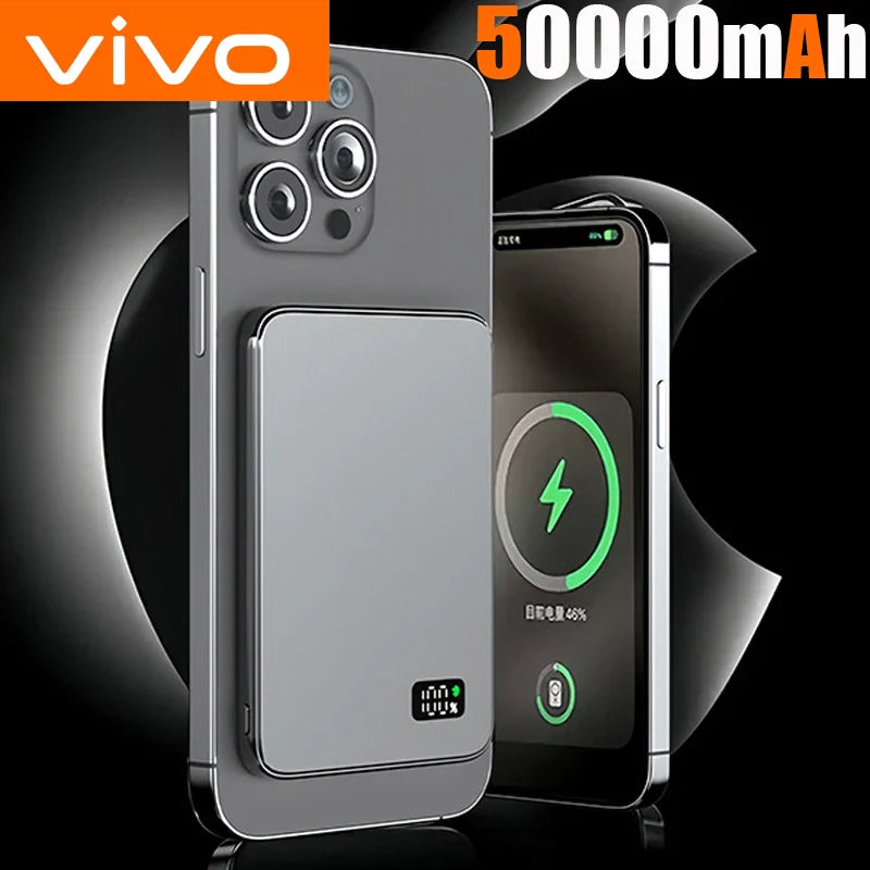 50000mAh Ultra-Thin Magnetic Power Bank – MagSafe Wireless Fast Charging, 120W Portable Charger with LED Display