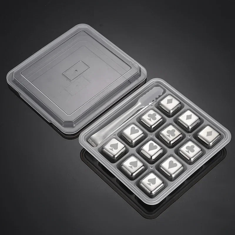 Stainless Steel Reusable Whiskey Stones - Quick-Freeze Ice Cubes with Storage Tray for Whiskey Wine Beer