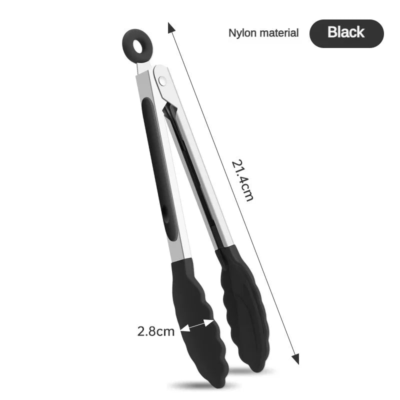 Heat-Resistant Nylon & 430 Stainless Steel Food Clip 7-Inch (18 cm) 1-Pack BBQ Bread Tongs