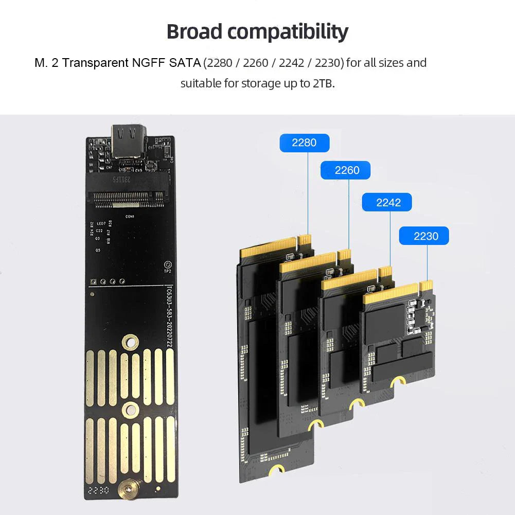 M.2 NGFF SATA USB 3.1 Type-C Transparent External SSD Enclosure for 2230/2242/2260/2280 10Gbps