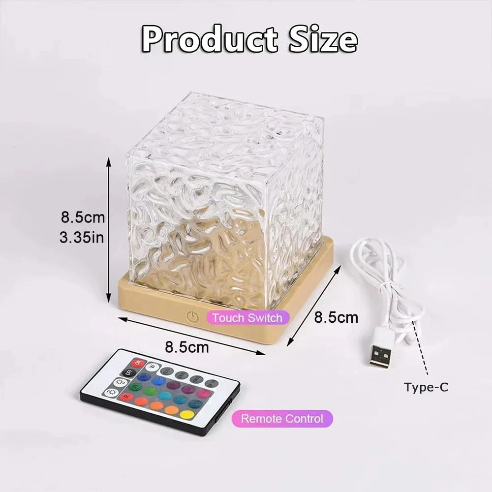 3- or 16-Color Rotating Water Ripple Projector Night Light with Remote USB Crystal Flame Lamp for Bedroom Living Room Study