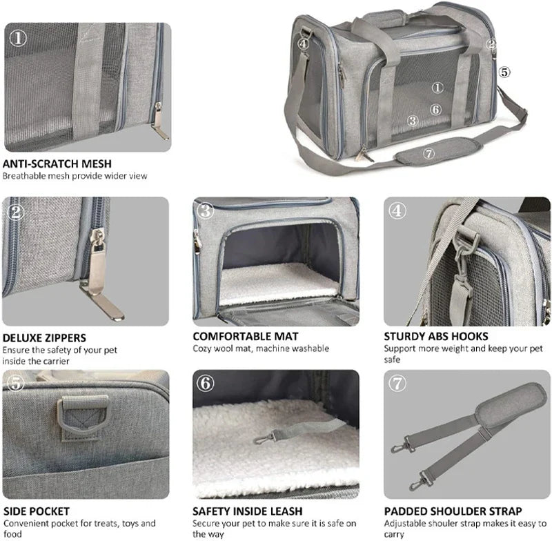 Portable Soft-Sided Pet Carrier Backpack for Dogs & Cats — Airline Approved, Foldable Nylon (M/L/XL)