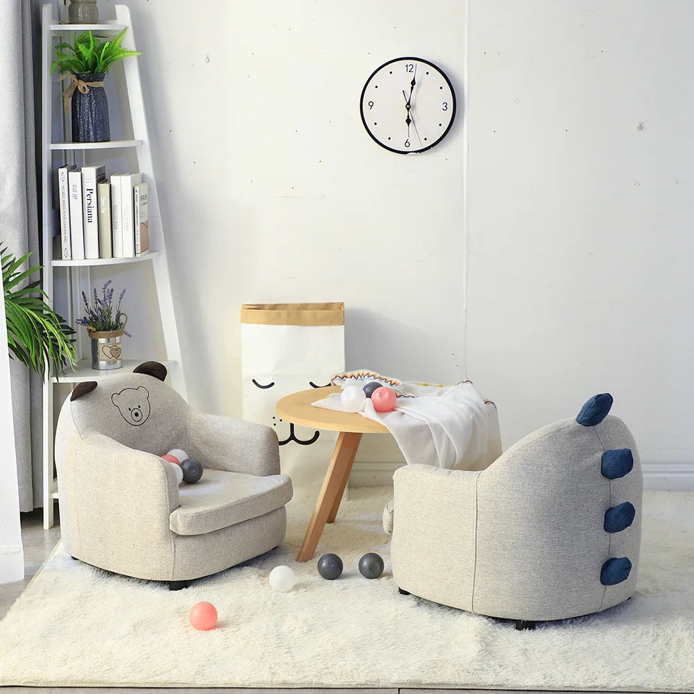 Kids Cartoon Sofa Chair — Children's Toddler Armchair & Learning Stool, Wooden Frame with High-Elastic Foam (22 x 21 x 19.7 in | 56 x 54 x 50 cm)