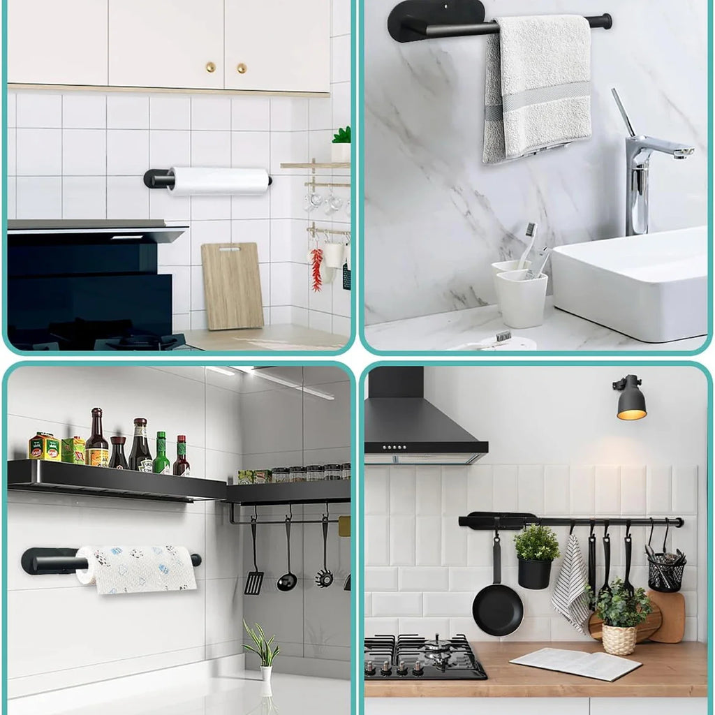 Adhesive Paper Towel & Toilet Roll Holder - Wall-Mount Tissue Dispenser for Kitchen and Bathroom Cabinet Storage