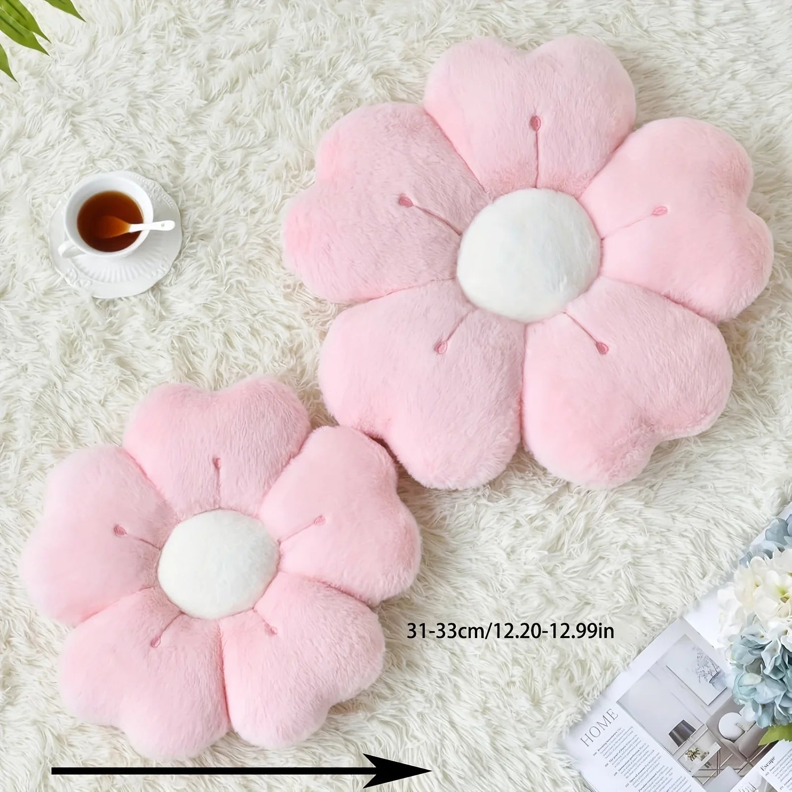 Plush Daisy Throw Pillow - Soft Decorative Cushion for Bed & Sofa, White/Pink Floral