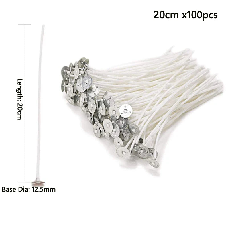 100-Pack Waxed Cotton Candle Wicks with Stand and Tabs, Smokeless Soy Wax-Core Candle Making Supplies