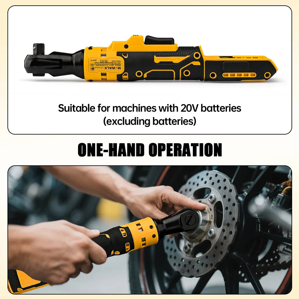 Cordless Electric Ratchet Wrench 95 N·m, 3/8 in (9.5 mm) & 1/2 in (12.7 mm) Impact Driver, Brushless, 20V Battery Compatible