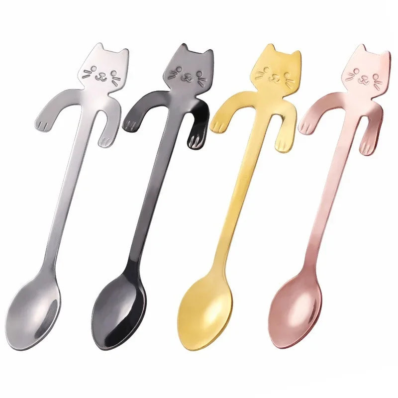 Stainless Steel Cat Teaspoon - Cute Mini Coffee & Dessert Spoon for Ice Cream and Snacks