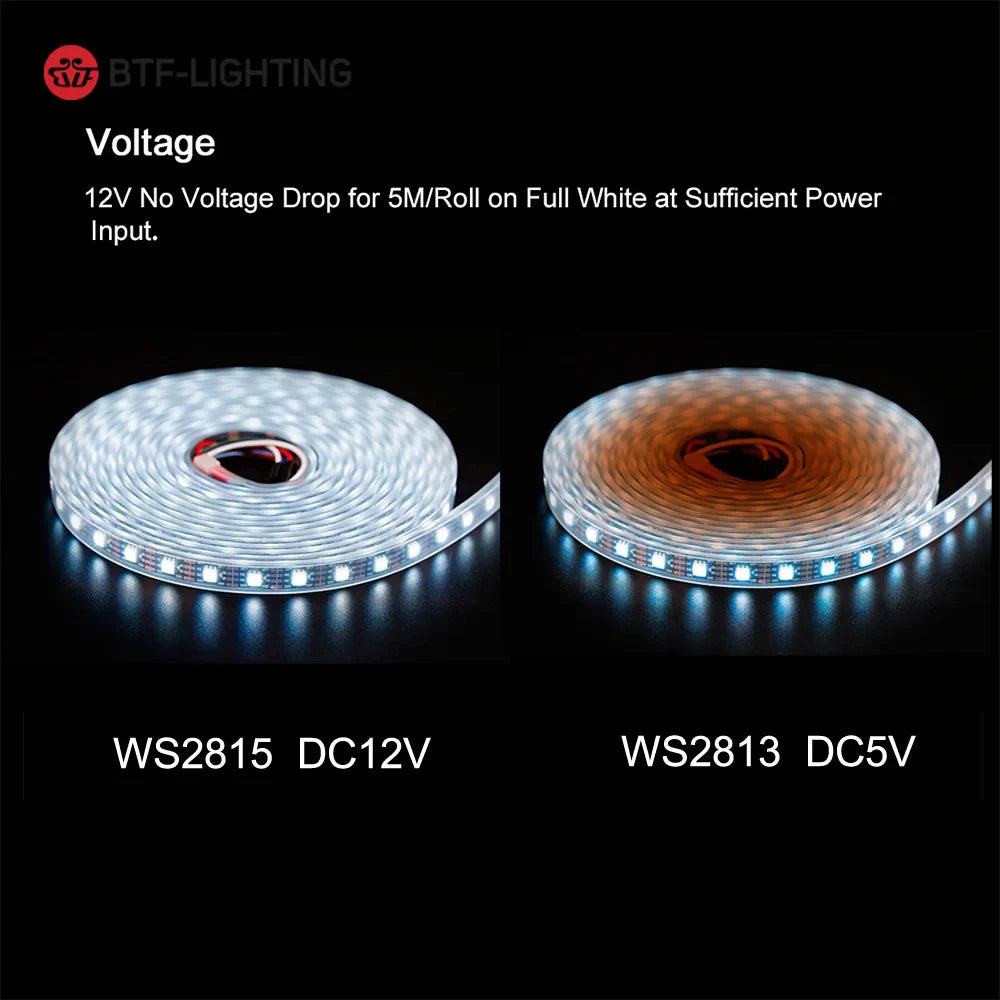 WS2815 12V Individually Addressable RGB LED Strip Light – Dual Signal, 30/60/100/144 LEDs/m, IP30/IP65/IP67