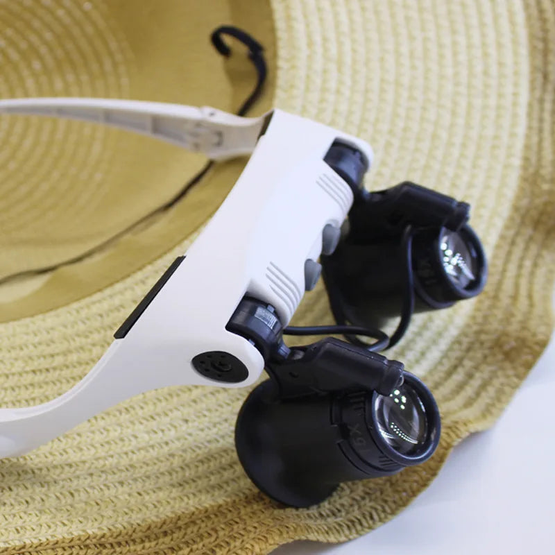 Headband Magnifier Glasses with LED Light – 10X/15X/20X/25X Jeweler Loupe for Watch & Jewelry Repair