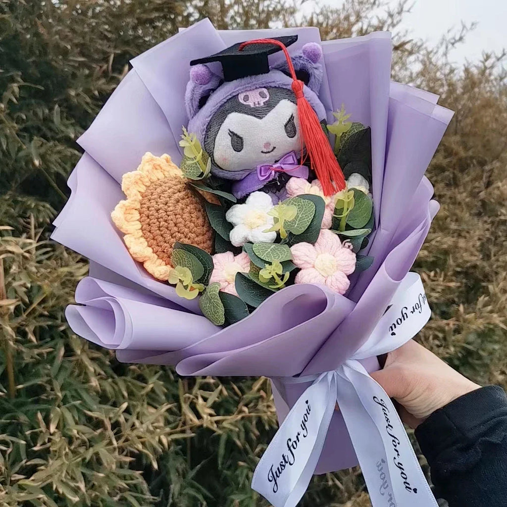 Kawaii Cat Plush Bouquet with Soap Rose Flowers — Cute Valentine's Day, Birthday & Graduation Gift