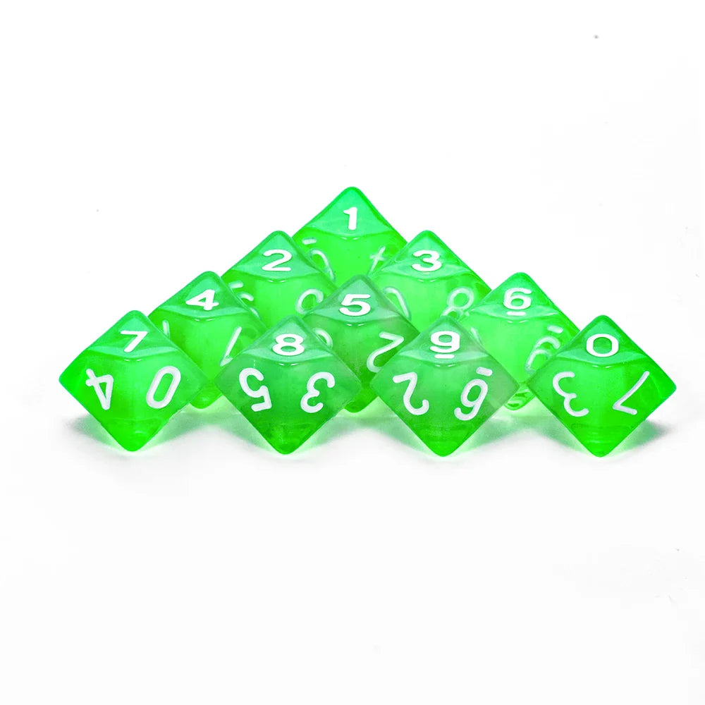 D10 Polyhedral Dice 10-Piece Set for D&D & Tabletop RPGs — Marble & Transparent Styles for Board Games & Parties