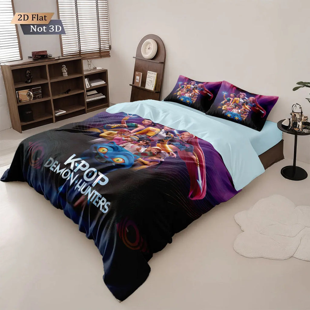 3-Piece K-Pop Demon Hunters Print Duvet Cover Set – Microfiber, Soft & Machine Washable – Multiple Sizes (3.3–9 ft / 1.0–2.8 m)