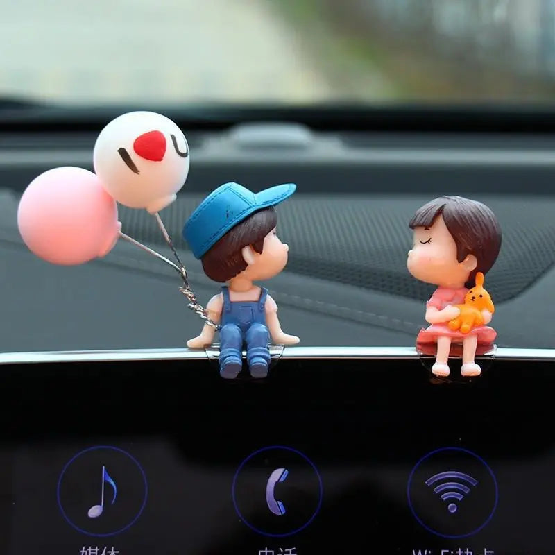 Cute Cartoon Couple Car Dashboard Figurines - Romantic Balloon Ornament Car Interior Gift