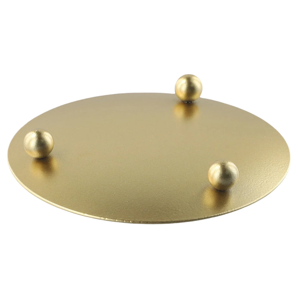 Round Iron Candle Plate Holder — Rust-Resistant Metal Pedestal for Pillar, Ball & Votive Candles, Gold or Black, Small 2.8×2.8×0.6 in (7×7×1.5 cm) & Large 4.3×4.3×0.7 in (11×11×1.7 cm)