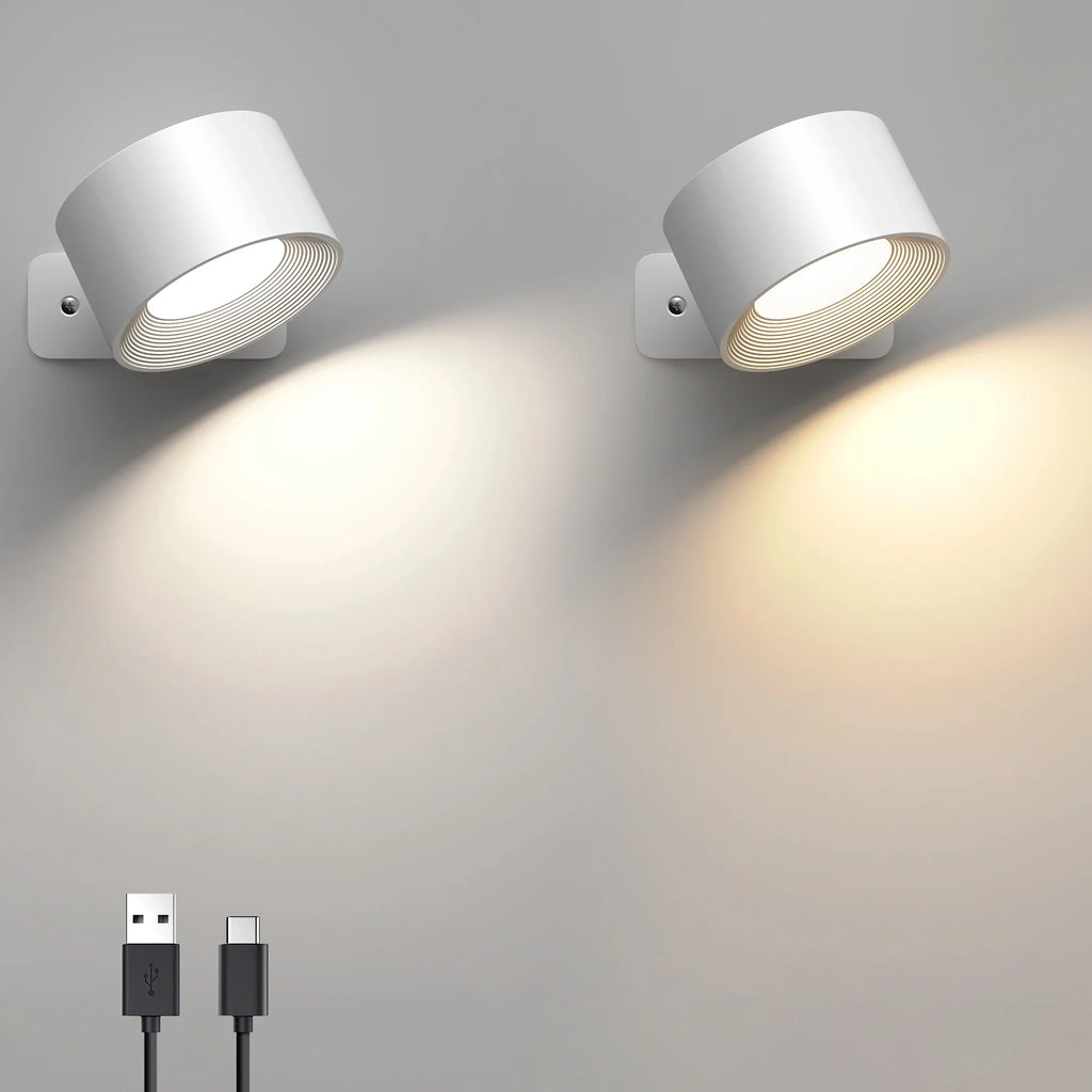 Rechargeable LED Wall Lamp 2000mAh — 360° Rotating Touch Sconce, Adjustable Color Temp & Dimmable Modern Nordic Bedroom Light